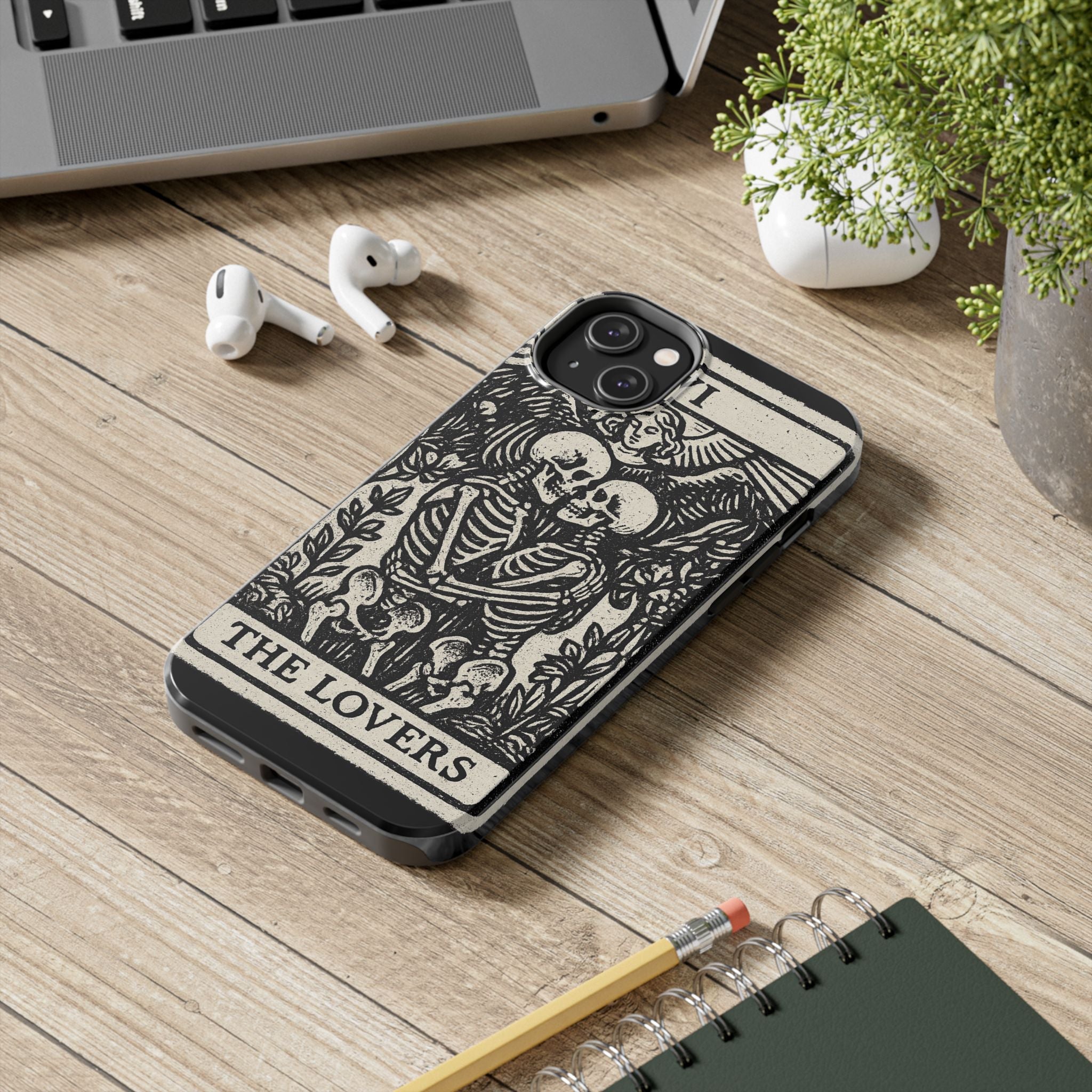 Tough Phone Case with Skeleton Lovers Design, Gothic Phone Cover, Unique Couples Gift, Halloween Accessory, Edgy Tech Design
